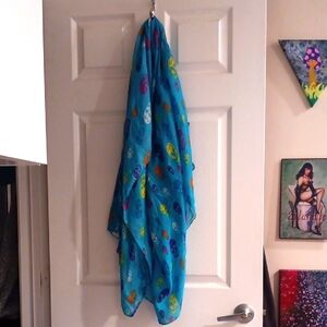 Blue Scarf with Colorful Skull Pattern